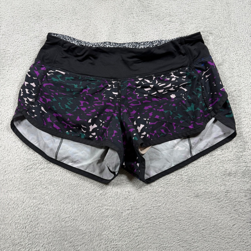 Lululemon Run Speed Shorts Women Size 4 Shadow Wrap Multi Black Purple Lined